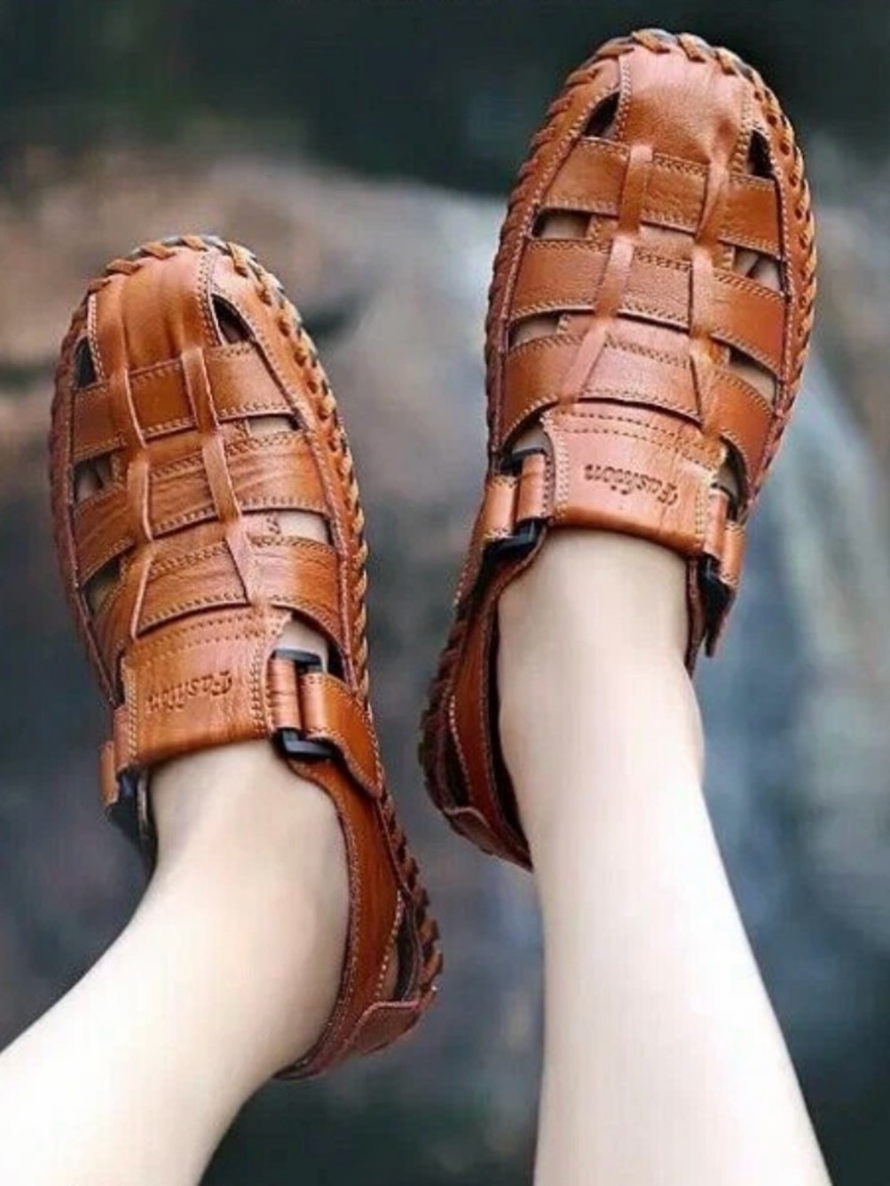 Fashion Men's Leather Fisherman Sandals - Brown
